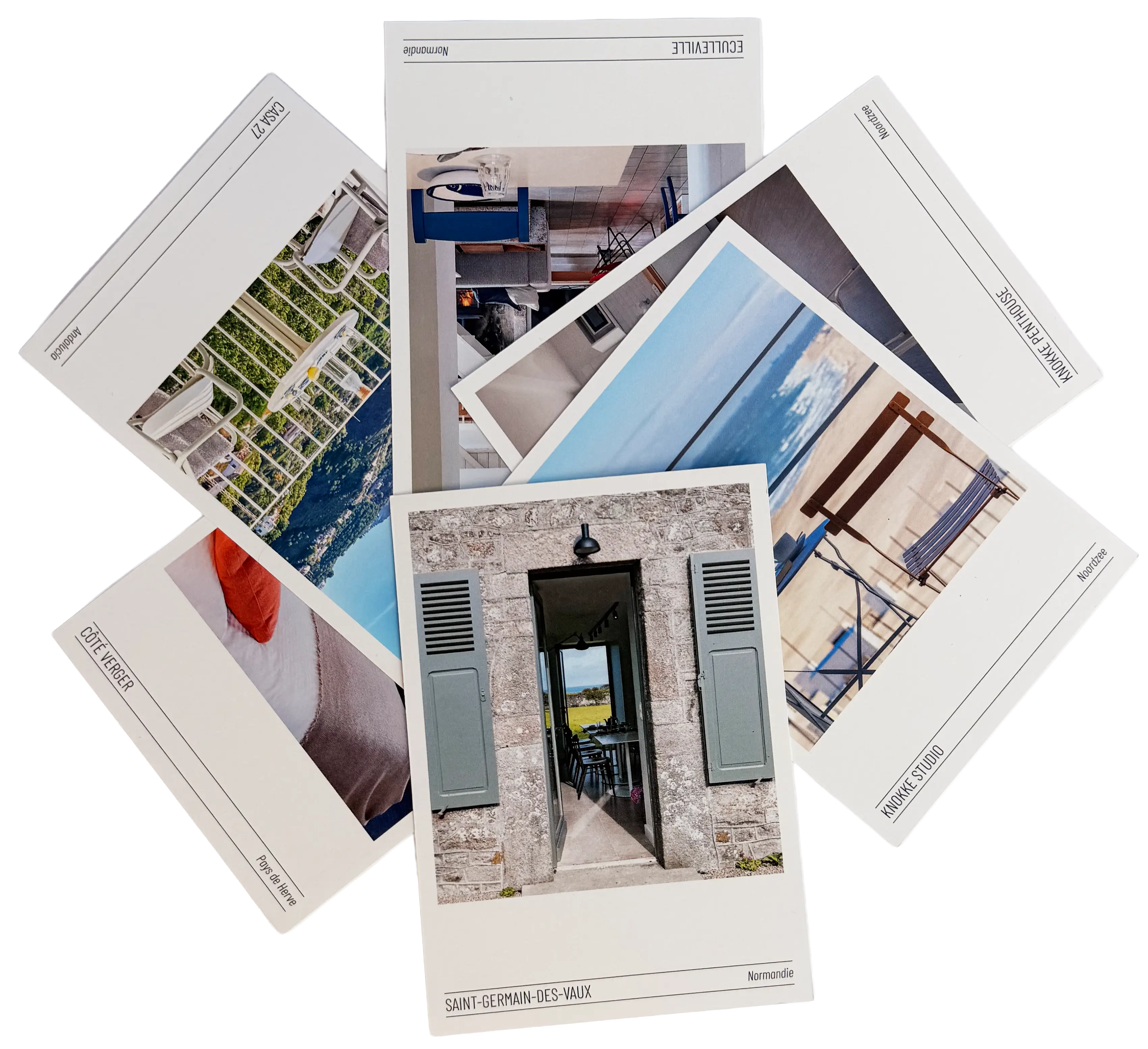 Les six cartes postales déployées en éventail
