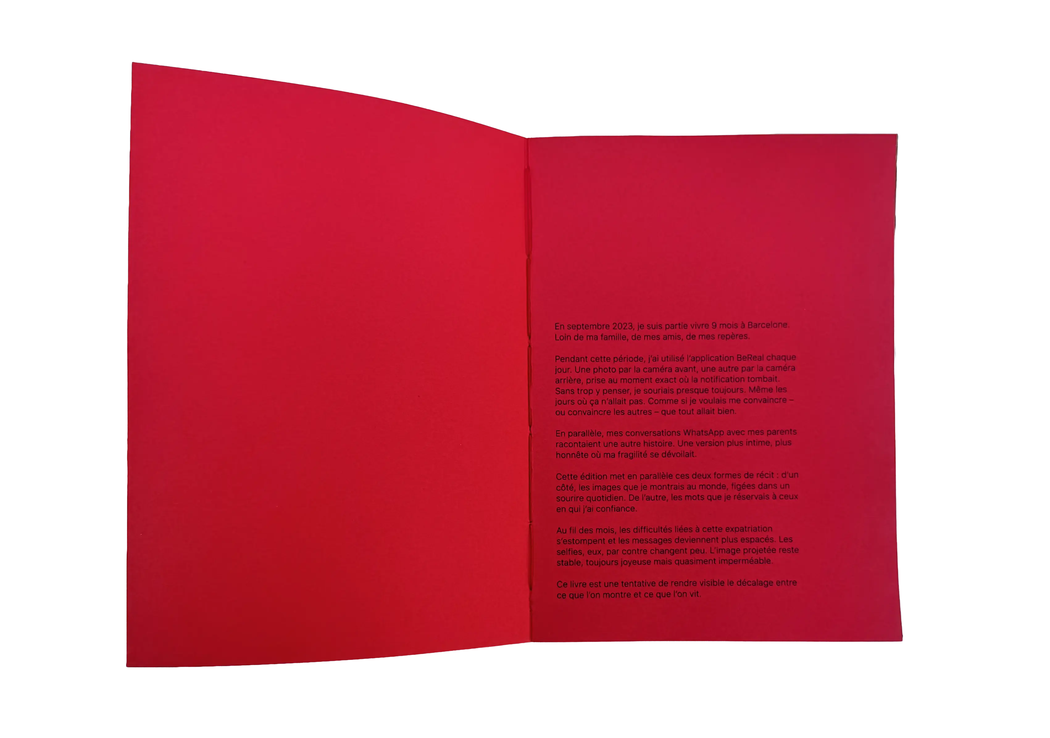 Page de texte du livre, ton sur ton rouge : le propos du projet